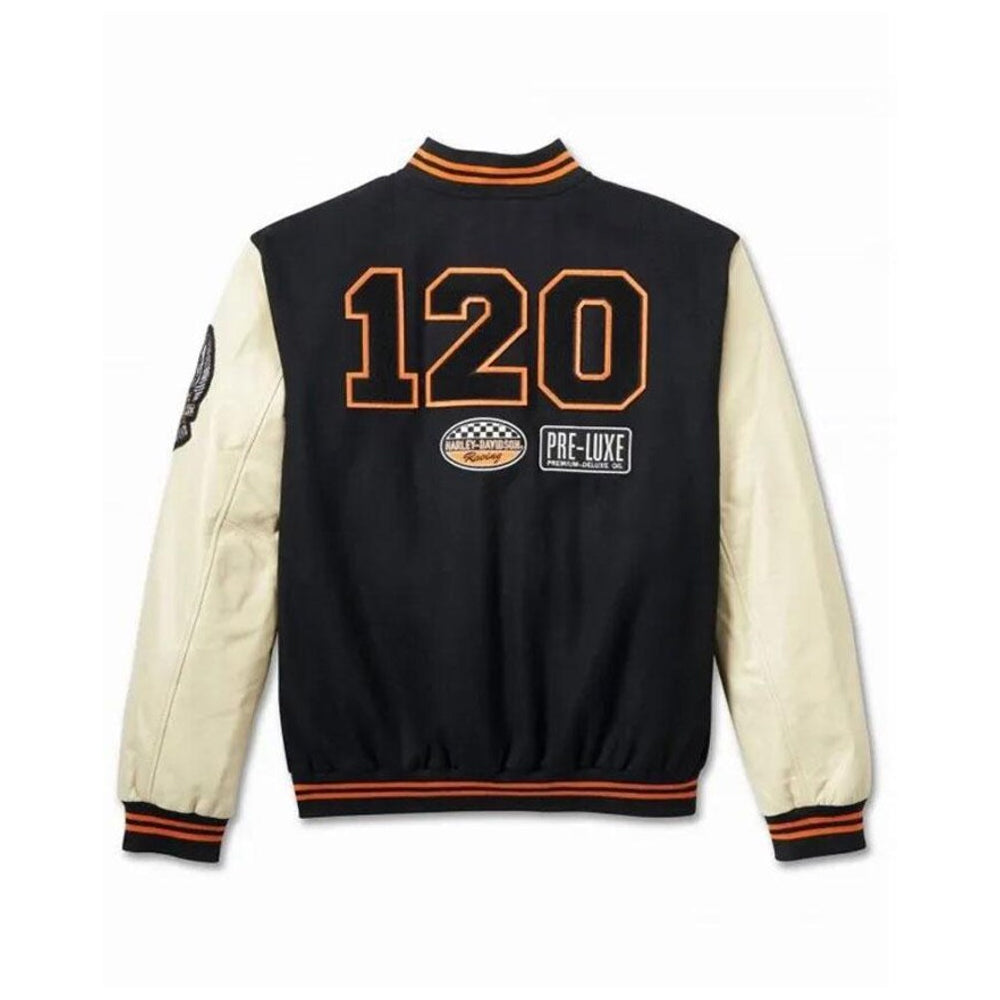 Varsity Jacket Men Black & Cream Leather Sleeves Jacket