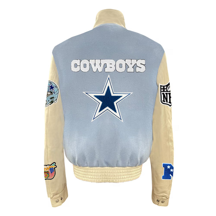 Men's Dallas Cowboys Jeff Hamilton Light Blue Wool & Leather Full-Snap Varsity Jacket