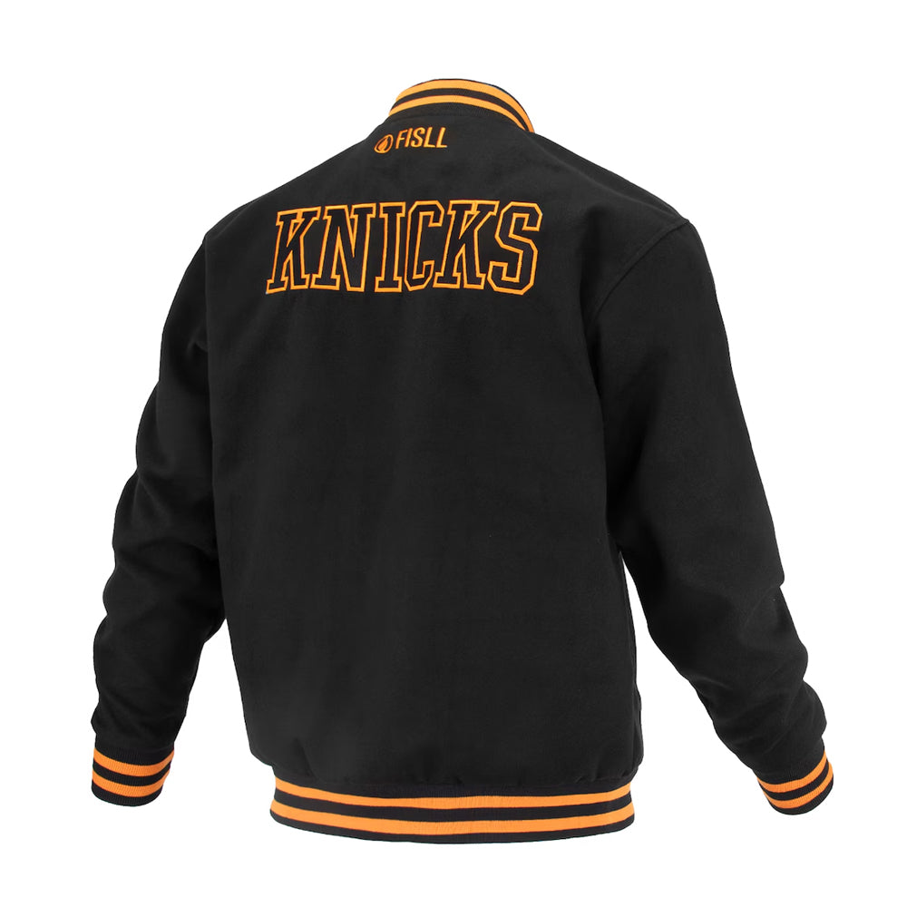 Unisex New York Knicks FISLL Black Logoman Shadow Collection Full-Snap Varsity Jacket