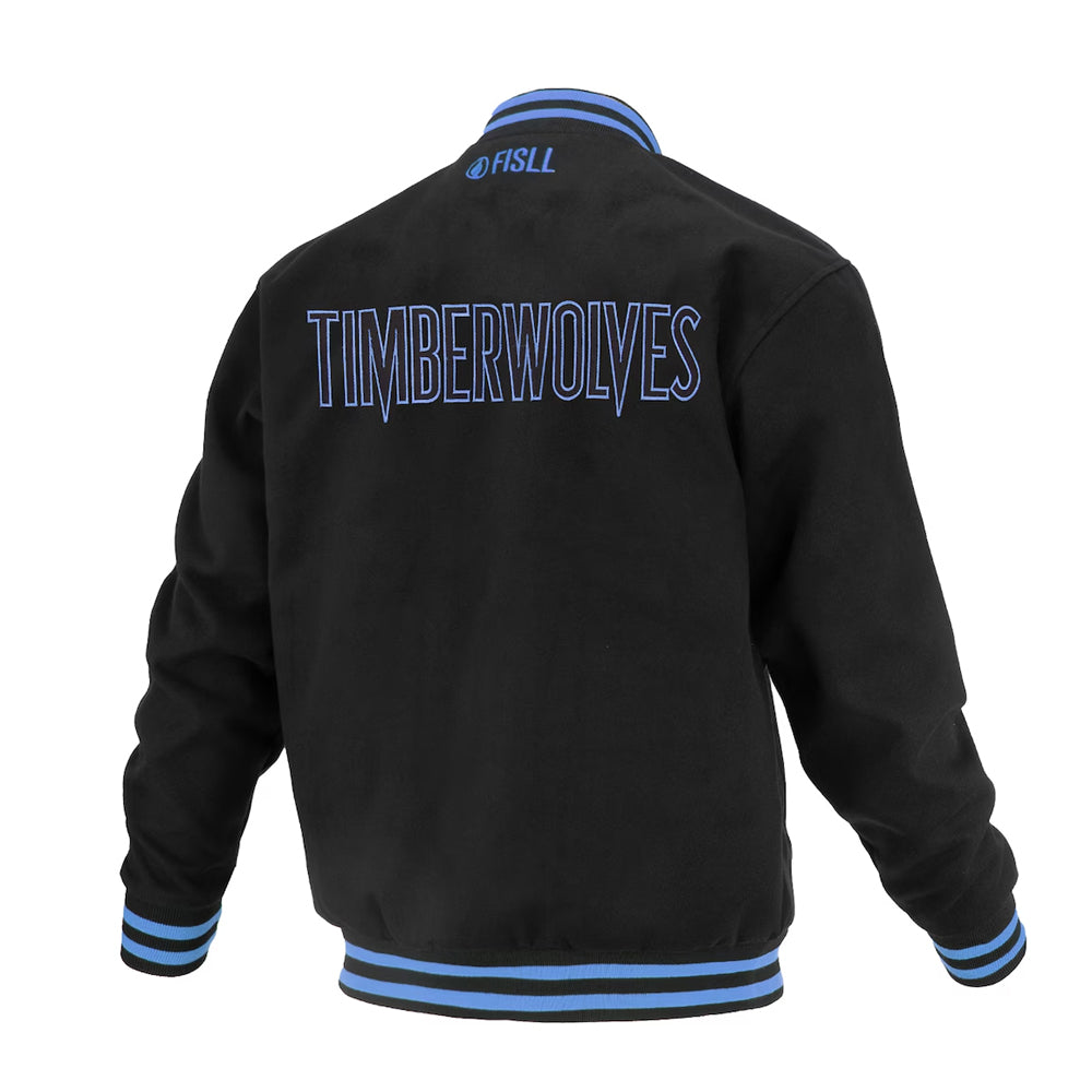 Unisex Minnesota Timberwolves FISLL Black Logoman Shadow Collection Full-Snap Varsity Jacket