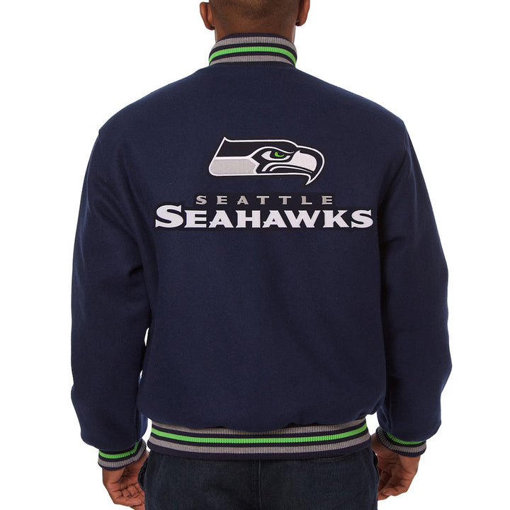 Men's Seattle Seahawks JH Design College Navy Embroidered Wool Jacket