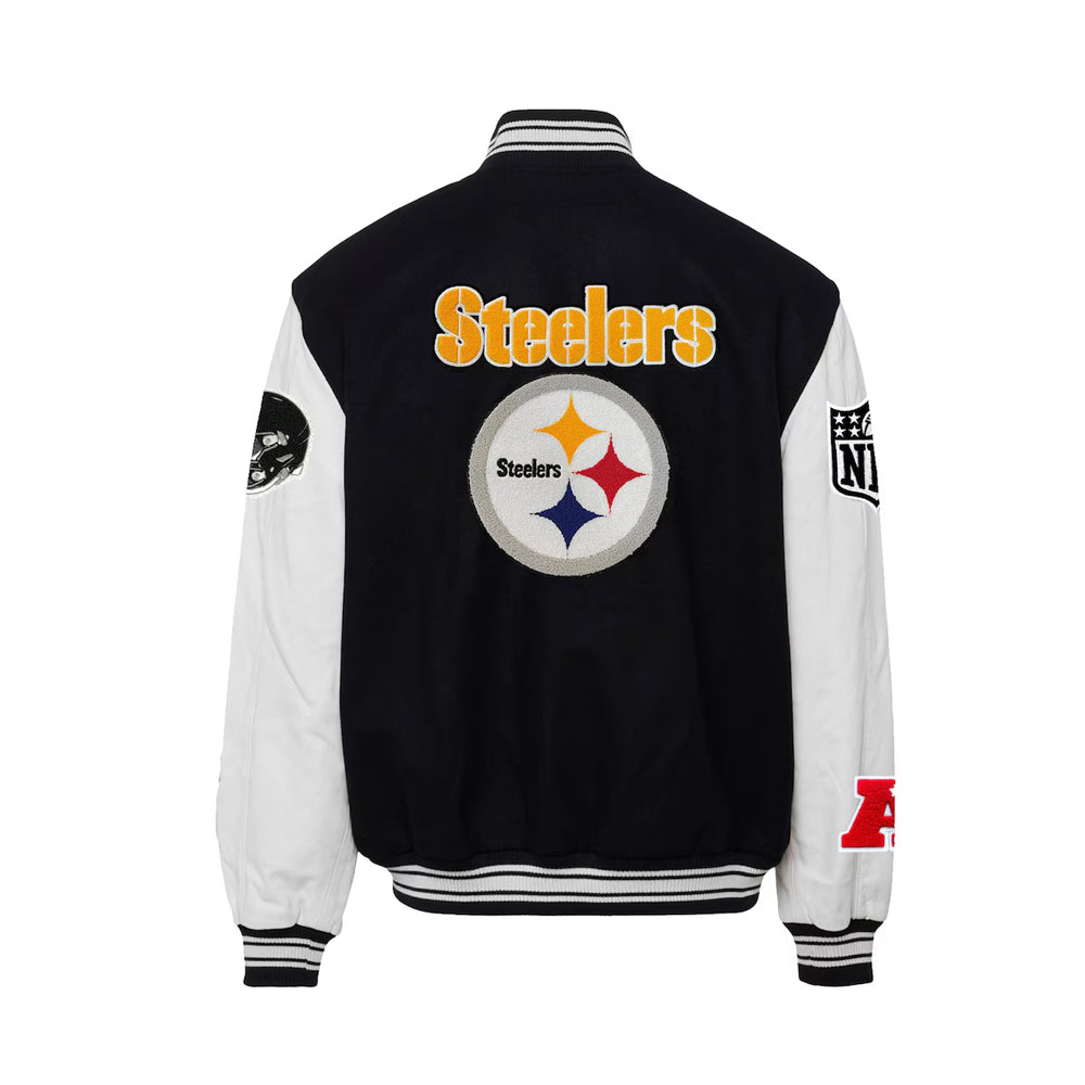 Men's Pittsburgh Steelers Jeff Hamilton Black Wool & Leather Full-Snap Varsity Jacket