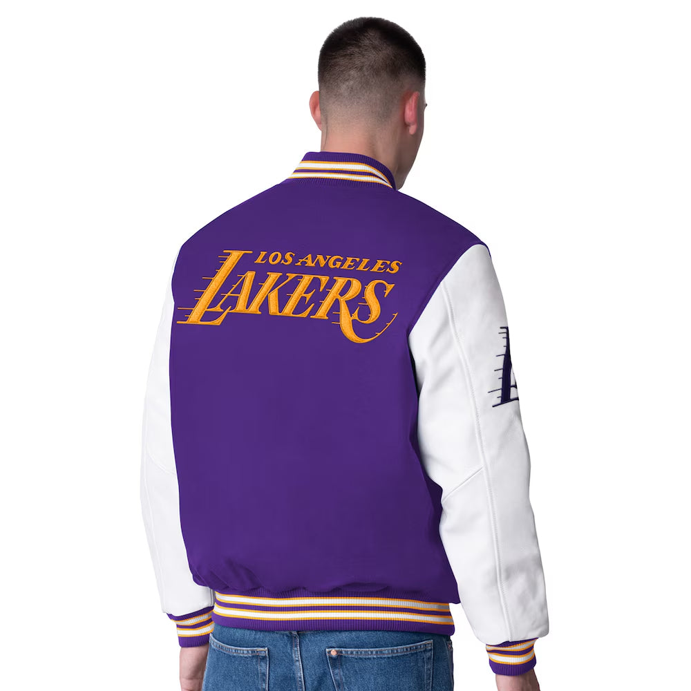 Men's Los Angeles Lakers G-III Sports by Carl Banks Purple Moneyball Wool & Leather Full-Snap Varsity Jacket