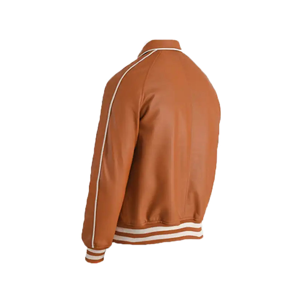 Men's Tan Brown Leather Varsity Jacket