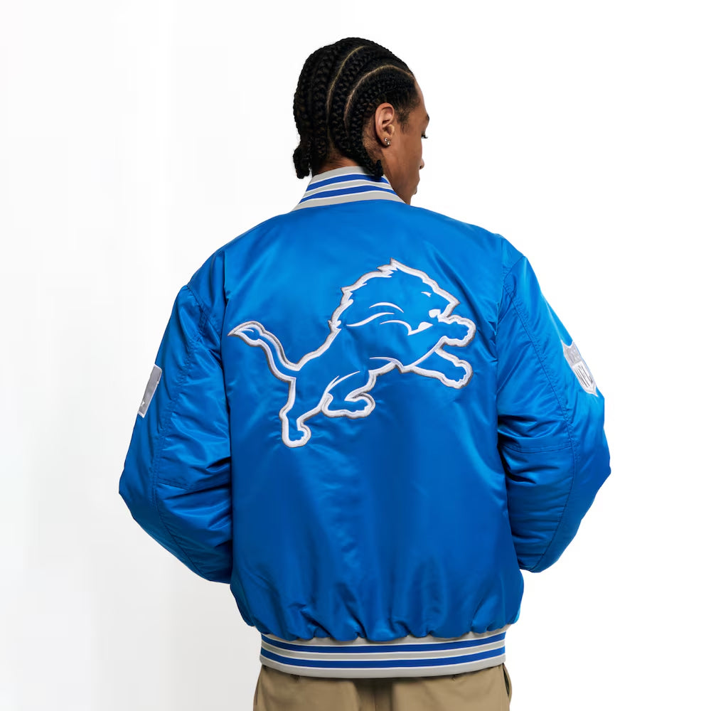 Unisex Detroit Lions Golf Wang Blue Full-Snap Bomber Jacket
