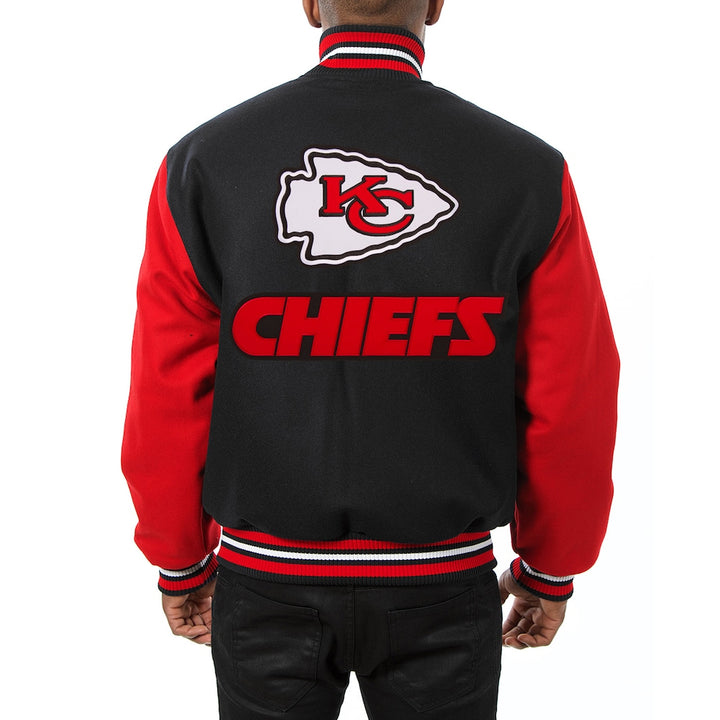 Men's Kansas City Chiefs JH Design Black-Red Big & Tall Wool Full-Snap Jacket