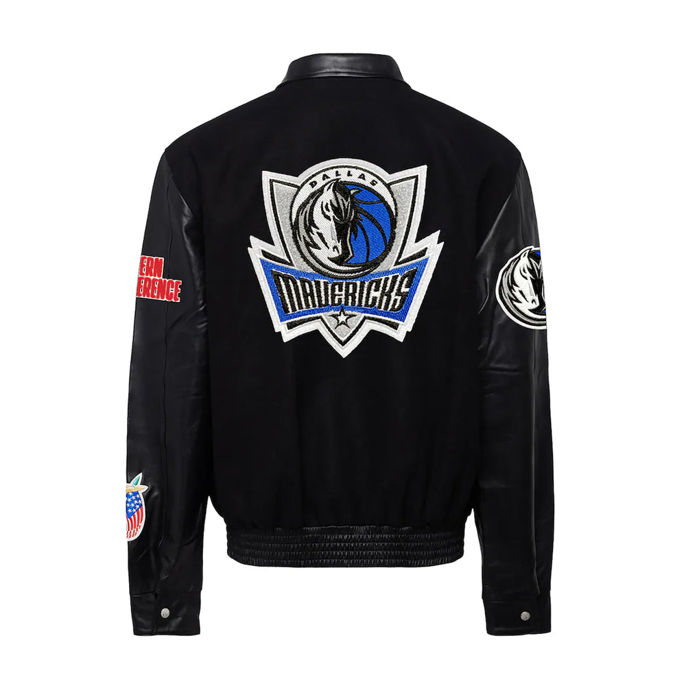 Men's Dallas Mavericks Black Wool & Leather Full-Snap Varsity Jacket