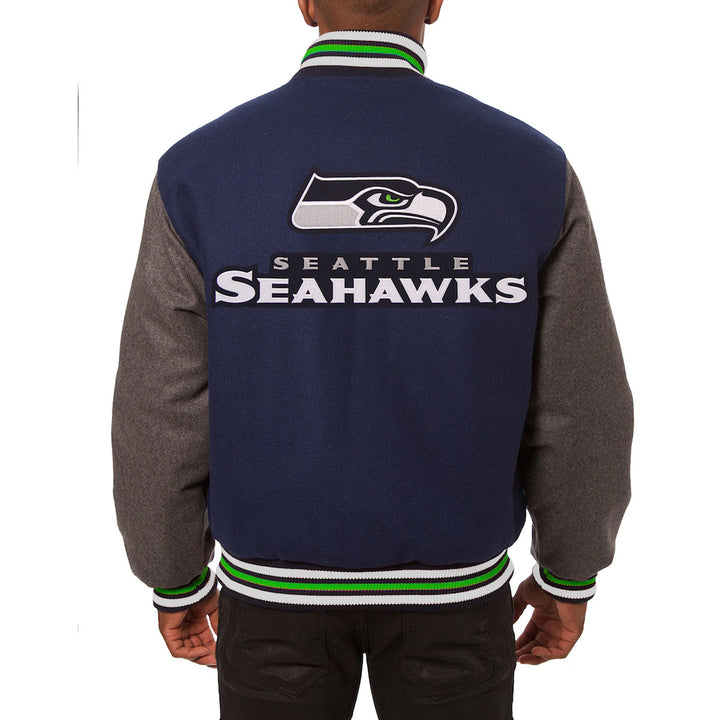 Men's Seattle Seahawks JH Design Navy-Gray Big & Tall Wool Full-Snap Jacket