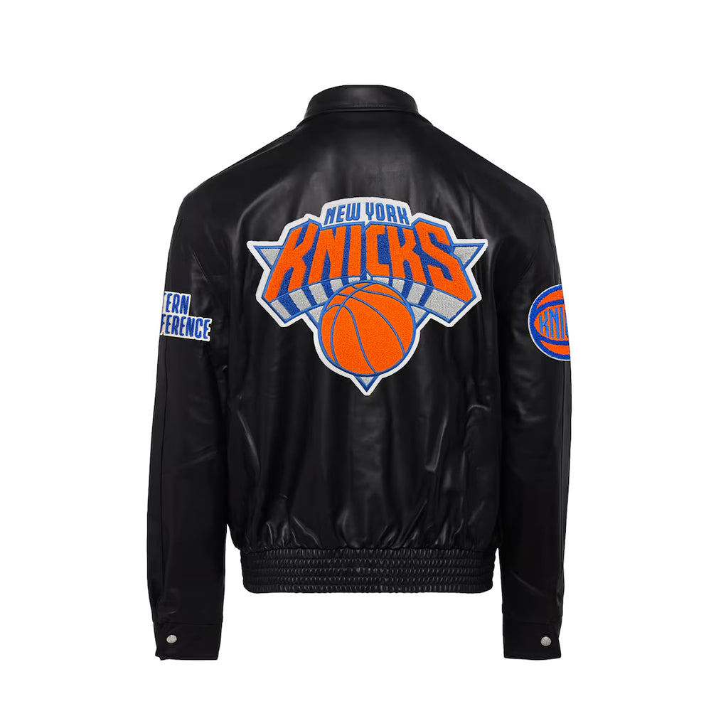Men's New York  Black Leather Full-Snap Jacket