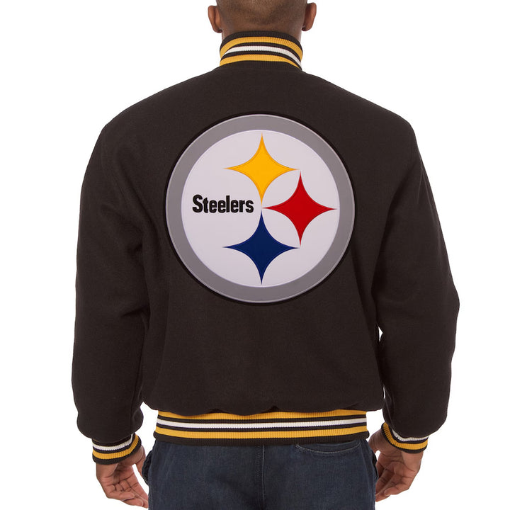 Men's Pittsburgh Steelers JH Design Black Embroidered Wool Jacket