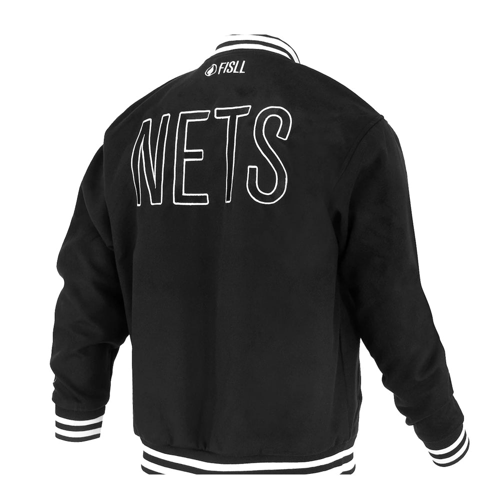 Unisex Brooklyn Nets FISLL Black Logoman Shadow Collection Full-Snap Varsity Jacket