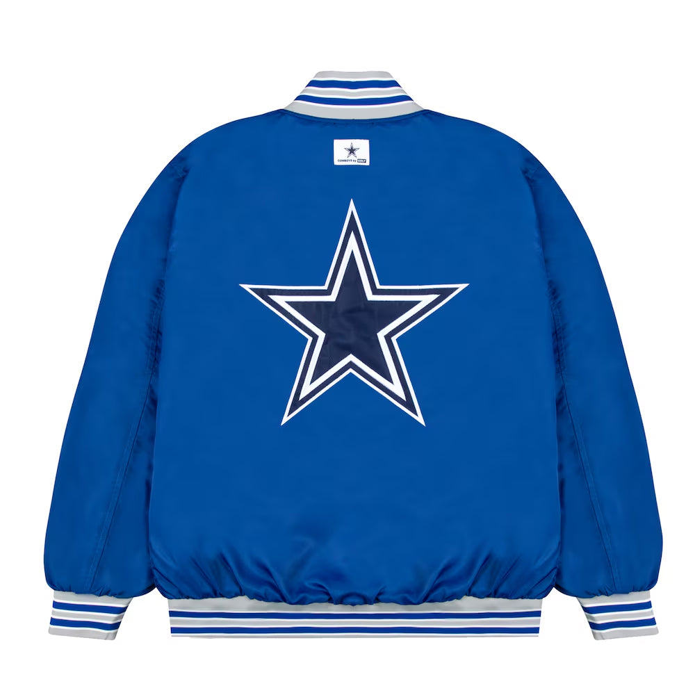 Men's Dallas Cowboys GOLF WANG Blue Satin Full-Snap Bomber Jacket