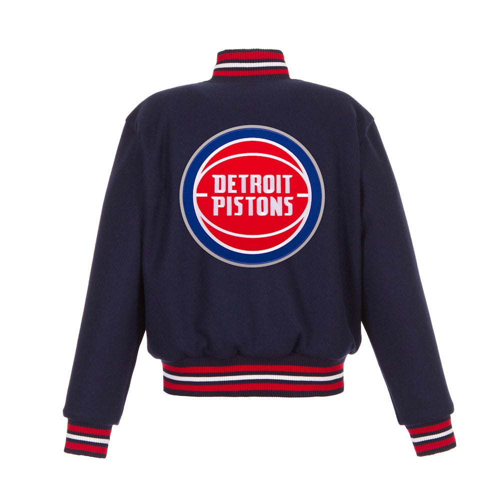Women's Detroit Pistons JH Design Navy Embroidered Logo Wool Jacket