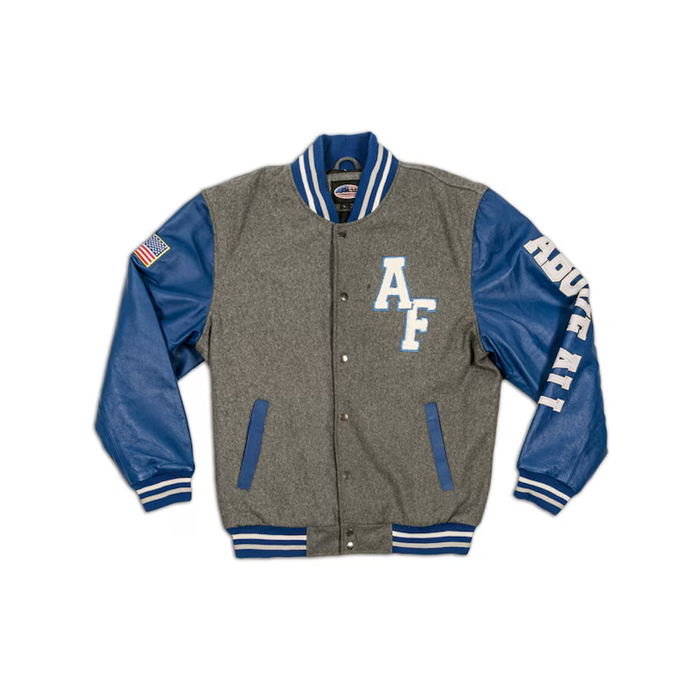 Classic Wool Men Letterman Varsity Jacket With Leather Sleeves