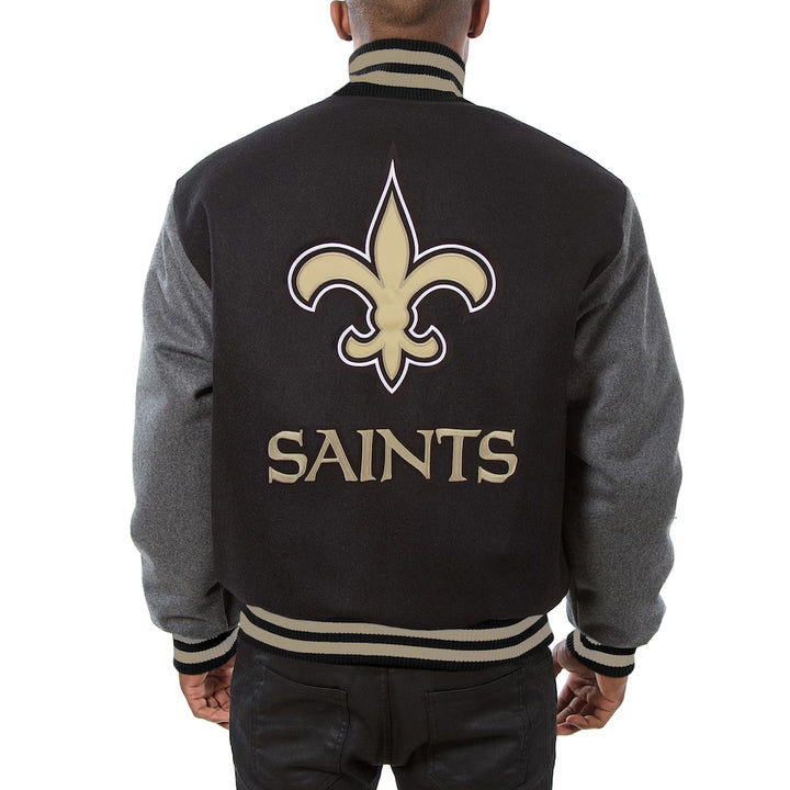 Men's New Orleans Saints JH Design Black-Gray Big & Tall Wool Full-Snap Jacket