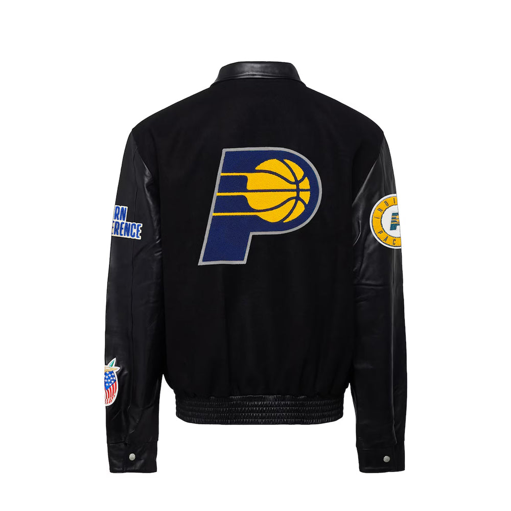 Men's Indiana Pacers  Black Wool & Leather Full-Snap Varsity Jacket