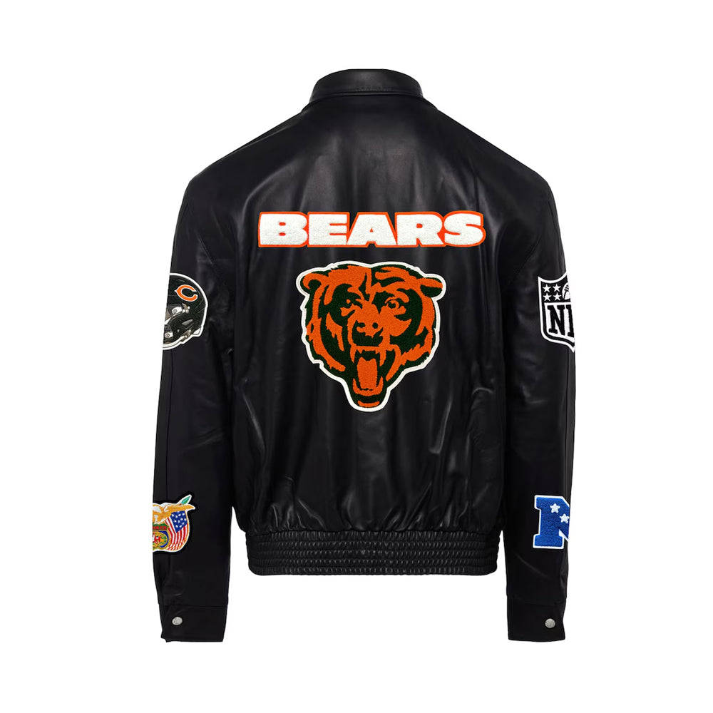 Men's Chicago Bears Jeff Hamilton Black Leather Full-Snap Jacket