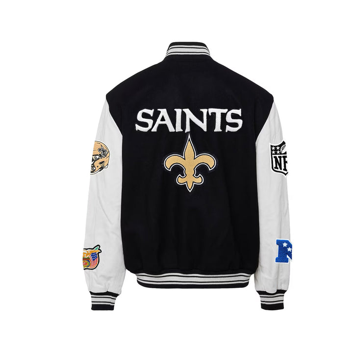 Men's New Orleans Saints Black Wool & Leather Full-Snap Varsity Jacket