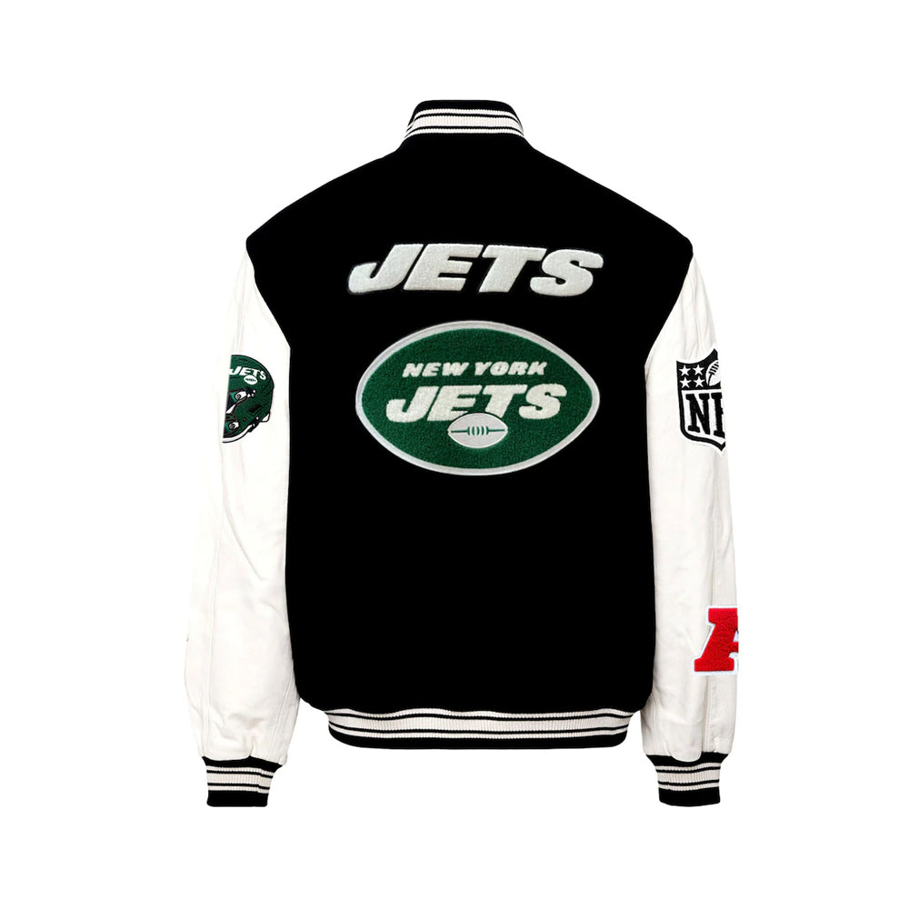 Men's New York Jets Jeff Hamilton Black Wool & Leather Full-Snap Varsity Jacket