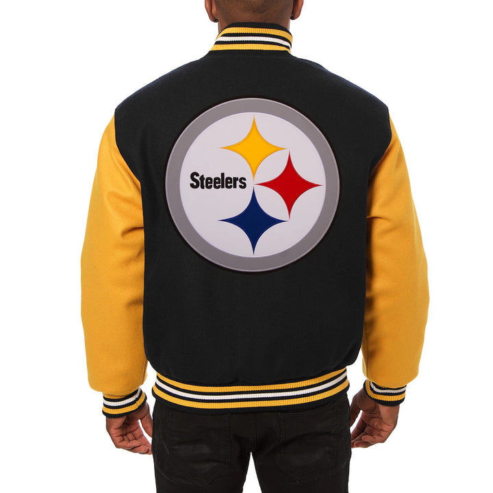 Men's Pittsburgh Steelers JH Design Black-Gold Big & Tall Wool Full-Snap Jacket