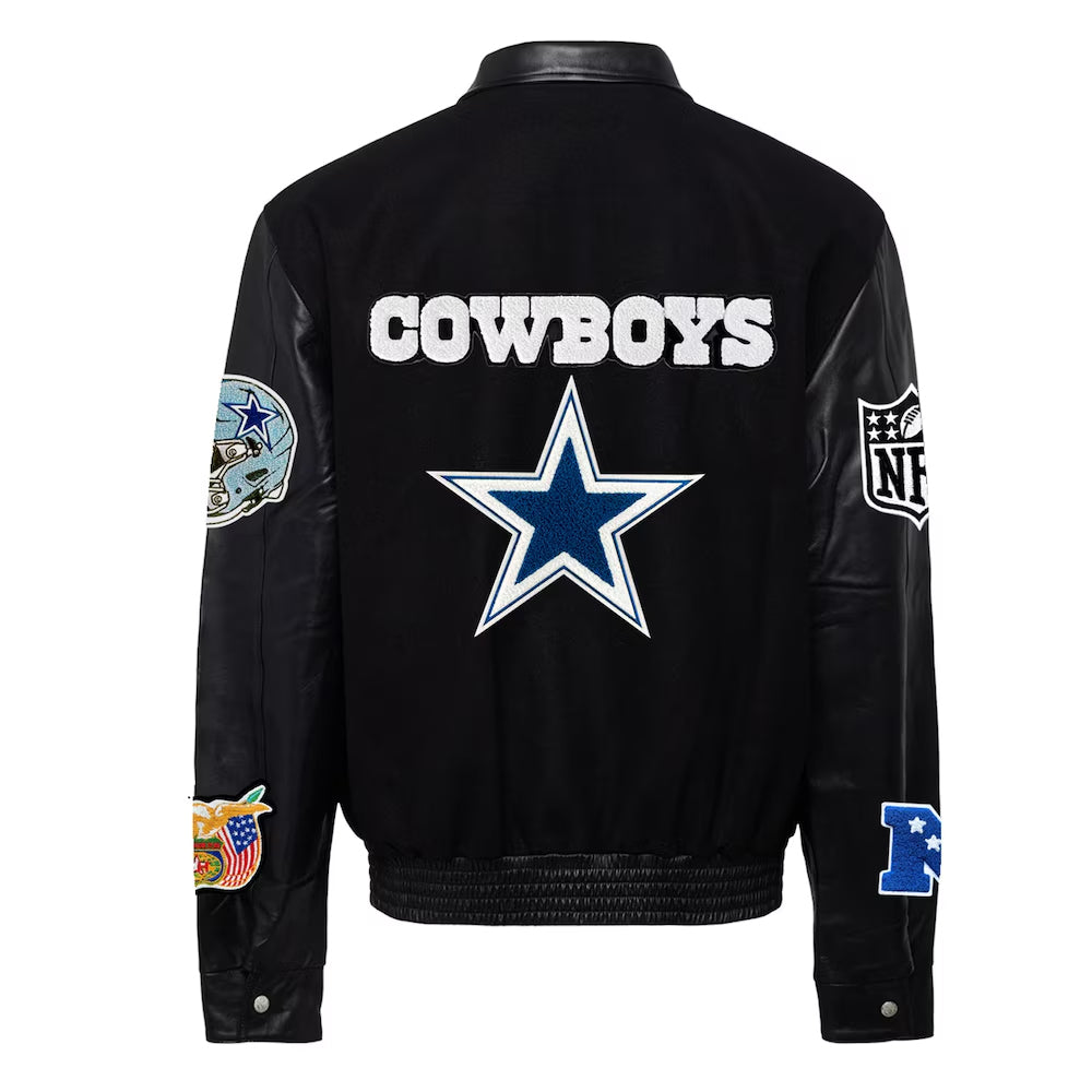 Men's Dallas Cowboys Black Wool & Leather Full-Snap Varsity Jacket