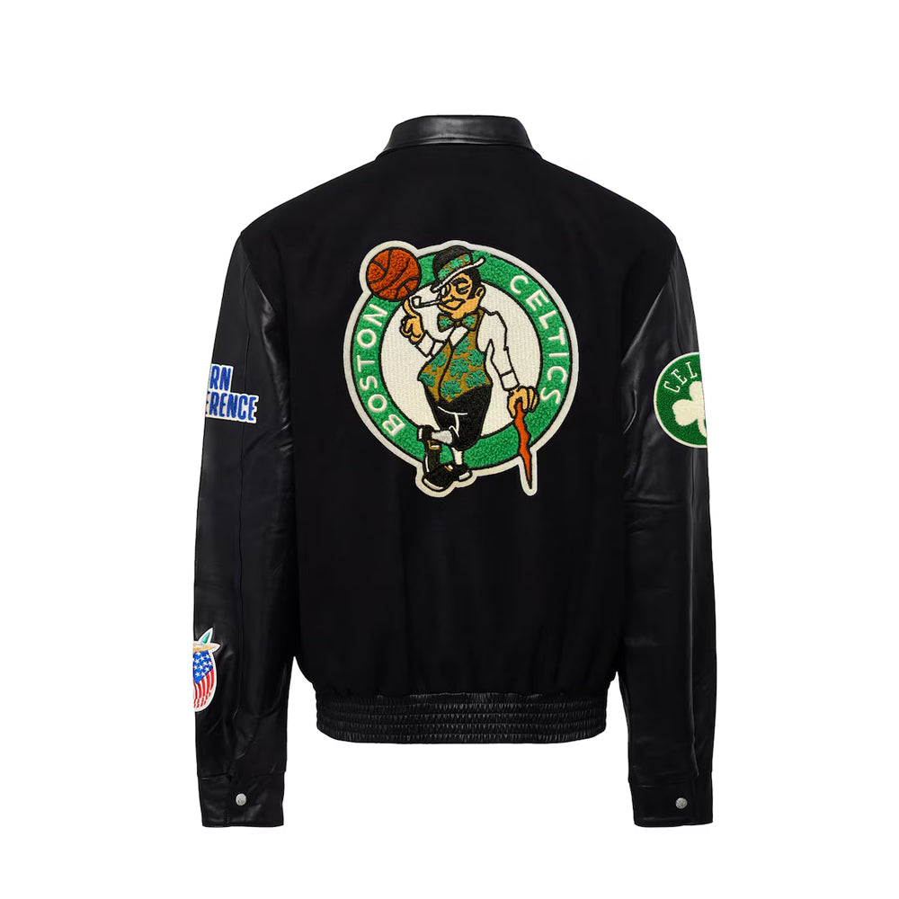 Men's Boston Celtics Black Wool & Leather Full-Snap Varsity Jacket