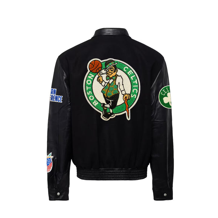 Men's Boston Celtics Black Wool & Leather Full-Snap Varsity Jacket