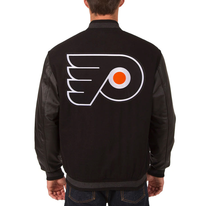 Men's Philadelphia Flyers JH Design Black Two Hit Wool & Leather Reversible Jacket