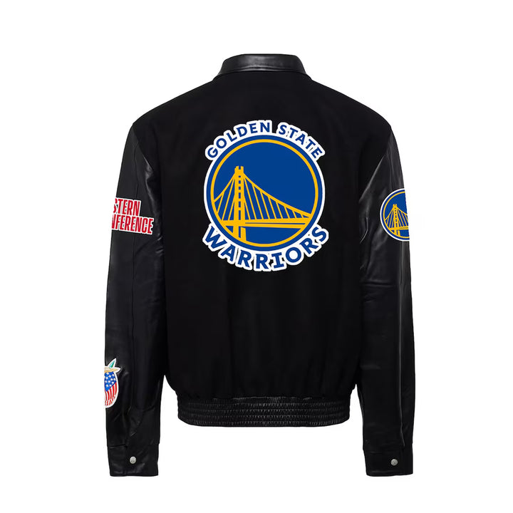 Men's Golden State Warrior Black Wool & Leather Full-Snap Varsity Jacket