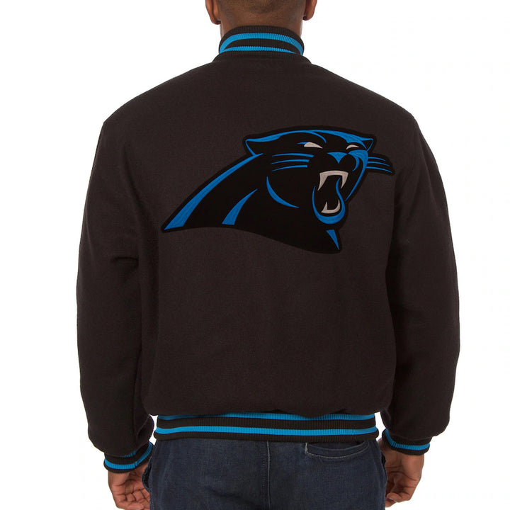 Men's Carolina Panthers JH Design Black Embroidered Wool Jacket