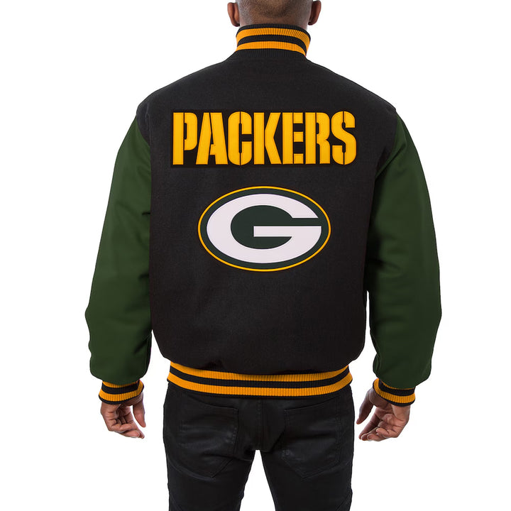 Men's Green Bay Packers JH Design Black-Green Big & Tall Wool Full-Snap Jacket