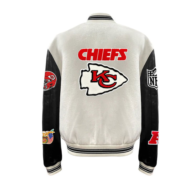 Men's Kansas City Chiefs Jeff Hamilton White Wool & Leather Full-Snap Varsity Jacket