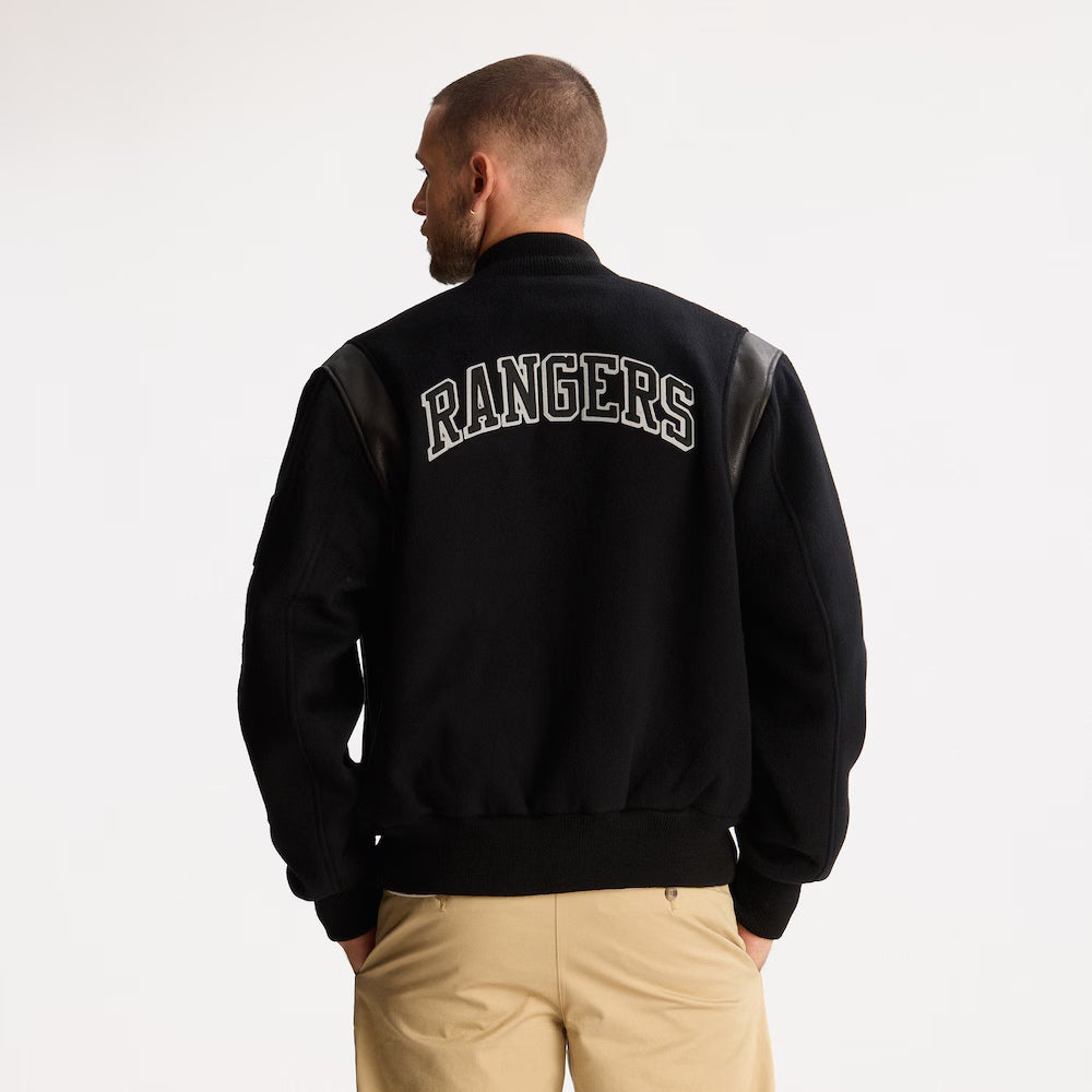 Men's New York Rangers Todd Snyder Black Cashmere Full-Snap Varsity Jacket