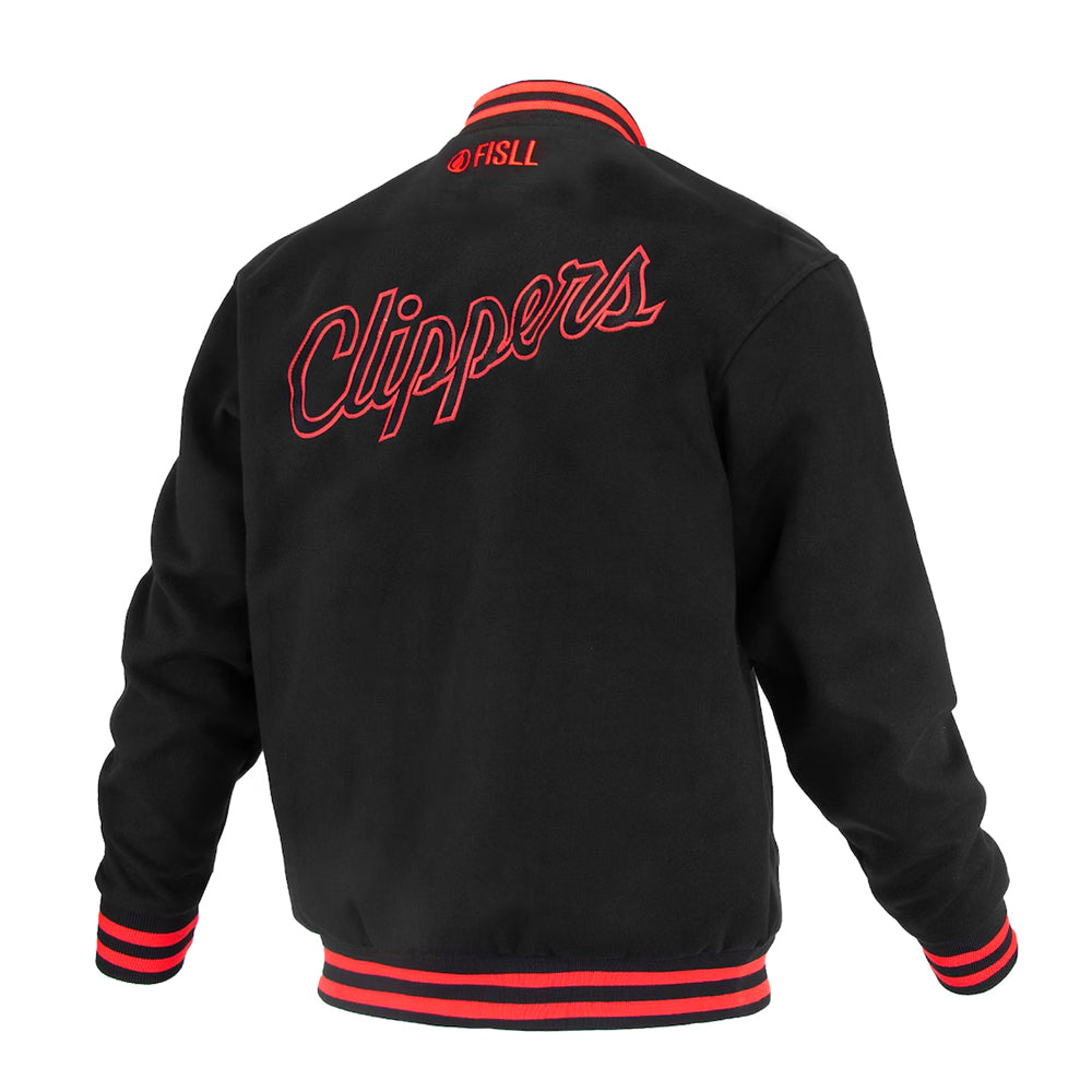 Unisex LA Clippers FISLL Black Logoman Shadow Collection Full-Snap Varsity Jacket