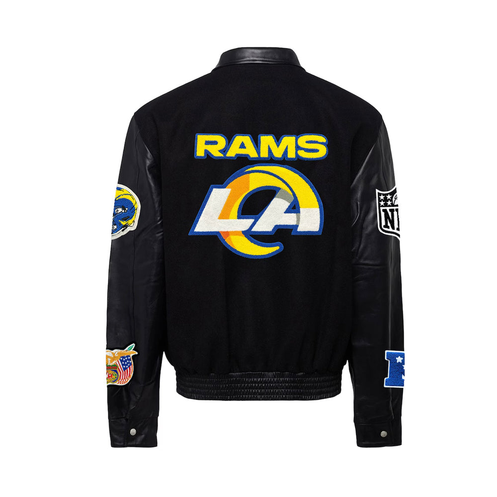 Men's Los Angeles Rams Black Wool & Leather Full-Snap Varsity Jacket