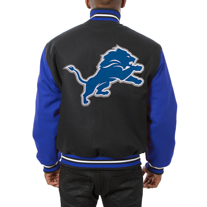 Men's Detroit Lions JH Design Black-Blue Big & Tall Wool Full-Snap Jacket