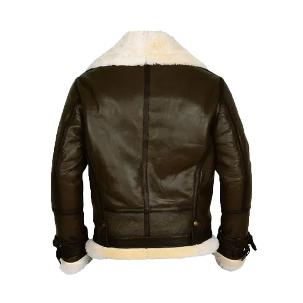 Terry Army B-3 Shearling Green Leather Aviator Jacket