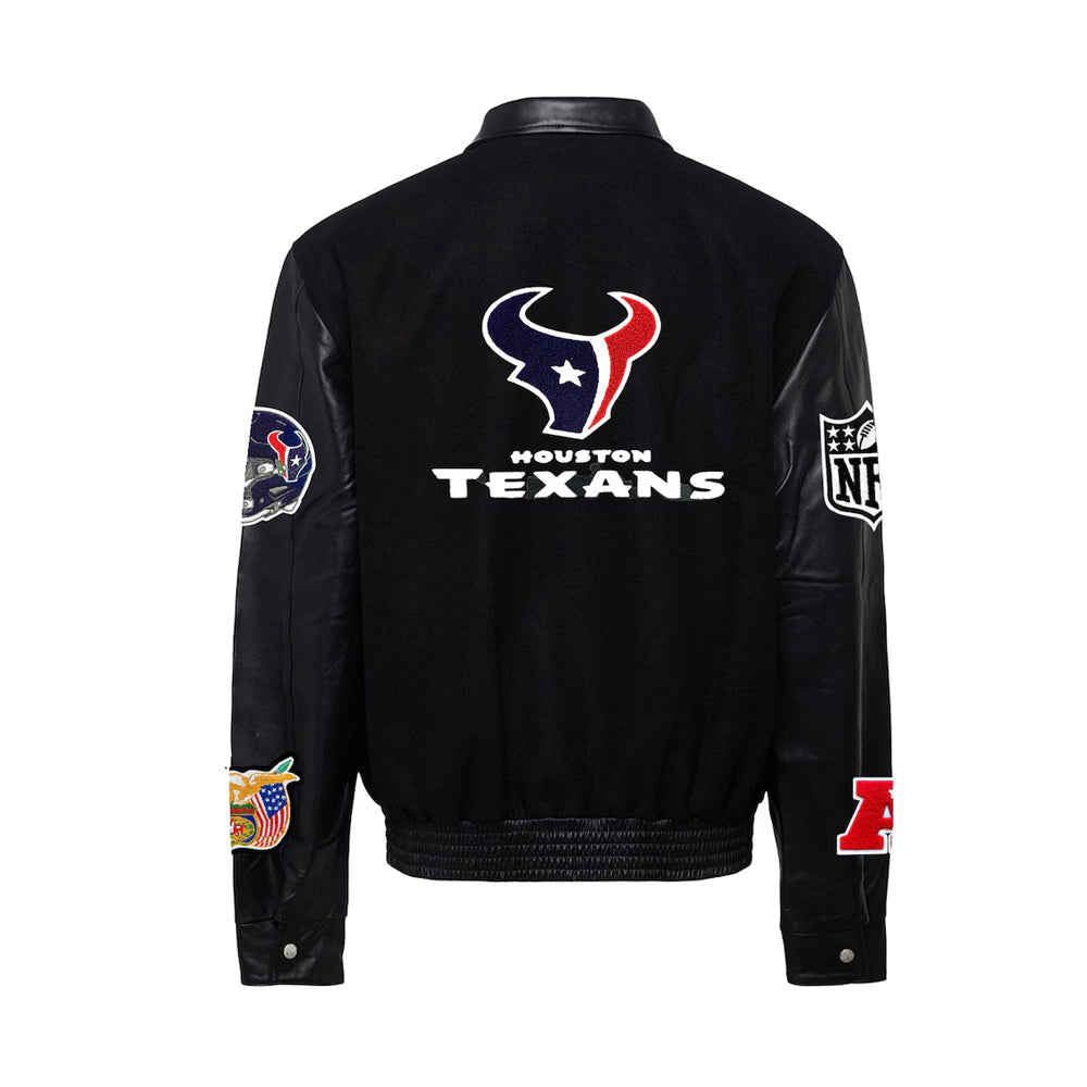 Men's Houston Texans Jeff Hamilton Black Wool & Leather Full-Snap Varsity Jacket