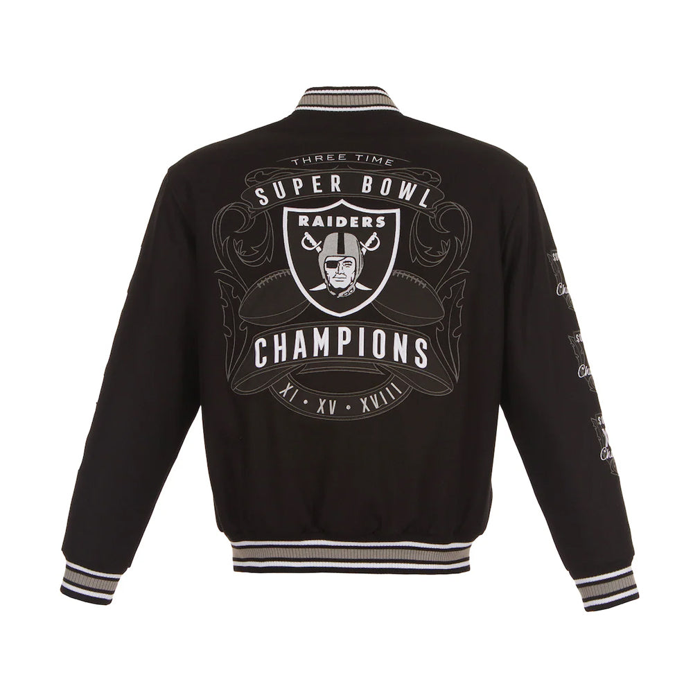 Men's Las Vegas Raiders JH Design Black Commemorative 3-Time Super Bowl Champions Full-Zip Jacket