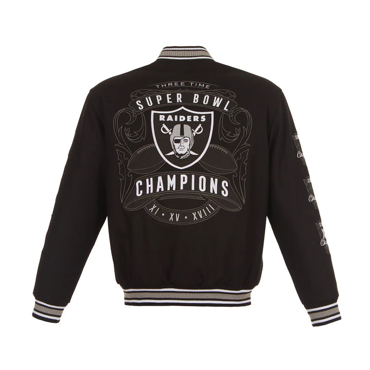 Men's Las Vegas Raiders JH Design Black Commemorative 3-Time Super Bowl Champions Full-Zip Jacket