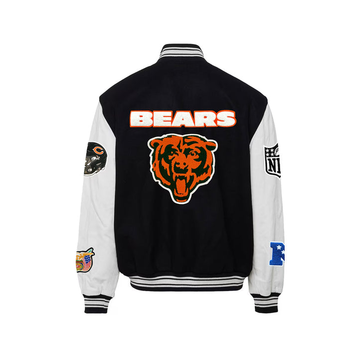 Men's Chicago Bears Jeff Hamilton Black Wool & Leather Full-Snap Varsity Jacket