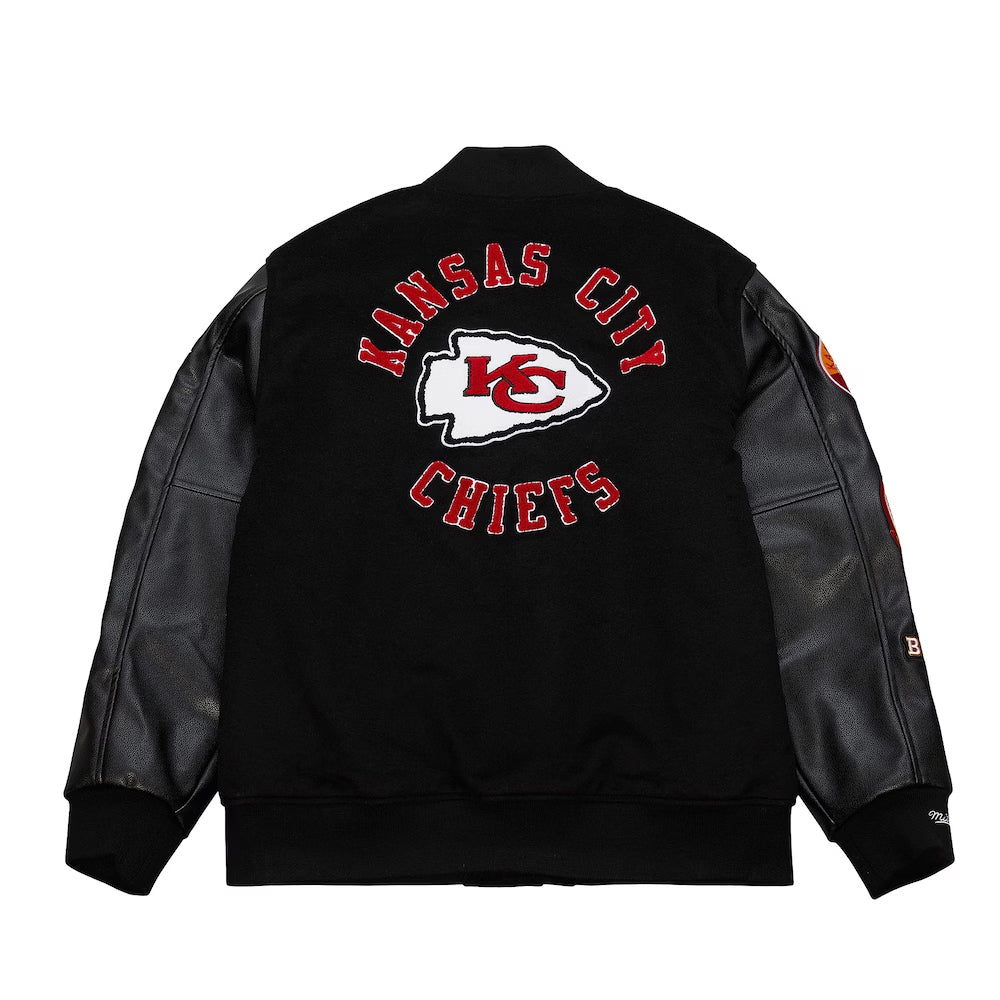 Men's Kansas City Chiefs Mitchell & Ness Black Blackout Collection Vintage Logo Full-Snap Varsity Jacket