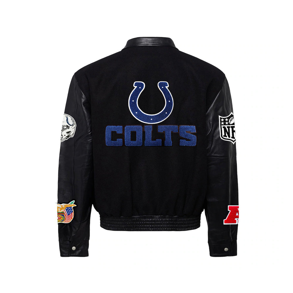 Men's Indianapolis Colts Jeff Hamilton Black Wool & Leather Full-Snap Varsity Jacket