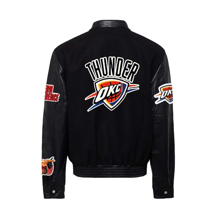Men's Oklahoma City Thunder Black Wool & Leather Full-Snap Varsity Jacket