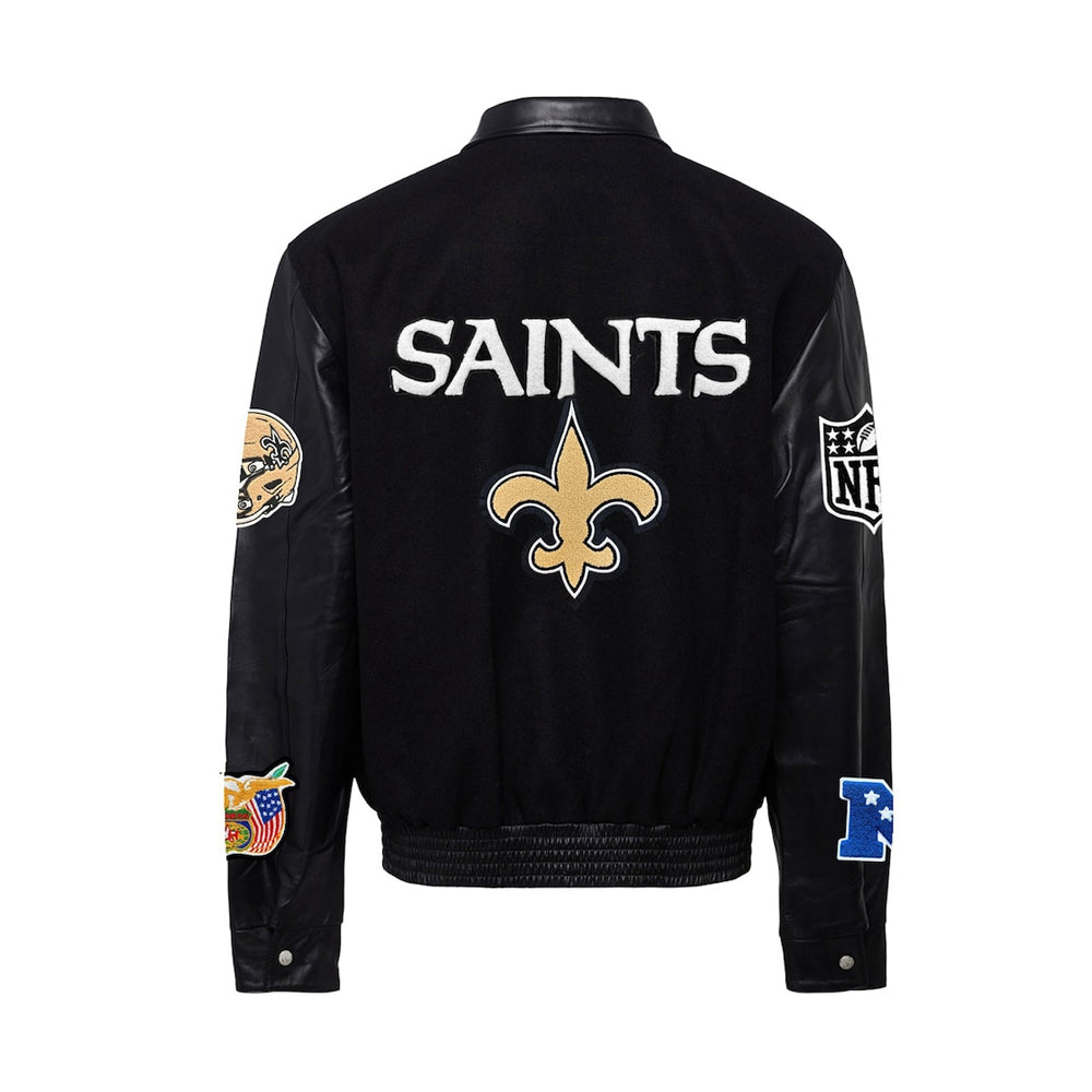 Men's New Orleans Saints Jeff Hamilton Black Wool & Leather Full-Snap Varsity Jacket