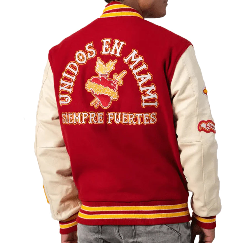 Miami Heritage Varsity Bomber Jacket In Red