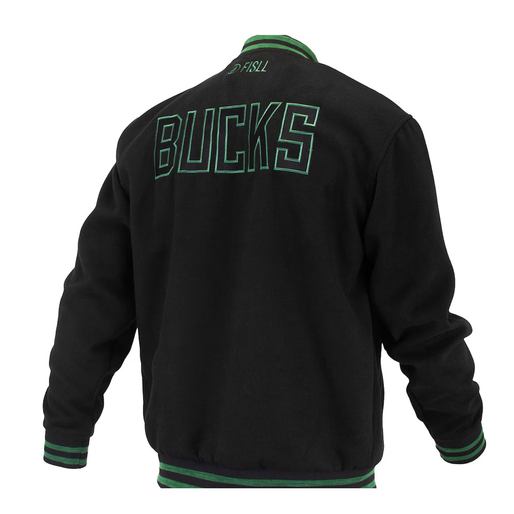 Unisex Milwaukee Bucks FISLL Black Logoman Shadow Collection Full-Snap Varsity Jacket
