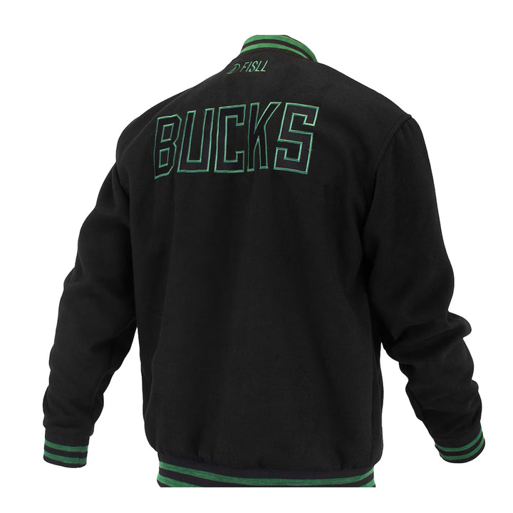 Unisex Milwaukee Bucks FISLL Black Logoman Shadow Collection Full-Snap Varsity Jacket
