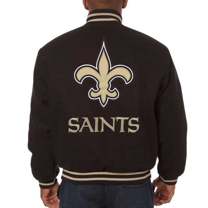 Men's New Orleans Saints JH Design Black Embroidered Wool Jacket