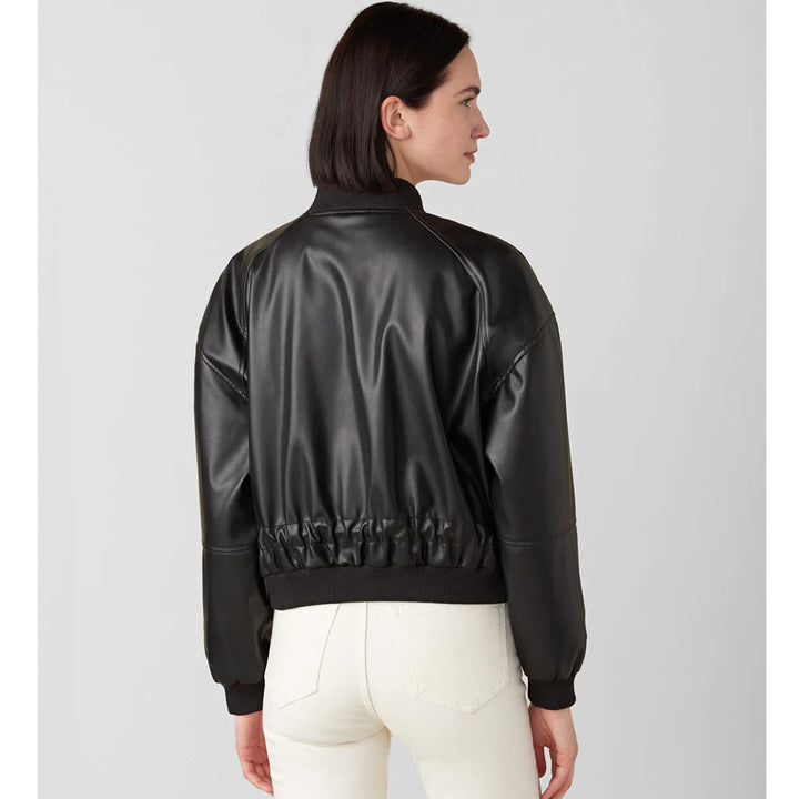 Women's Black Leather Bomber Jacket - Timeless and Stylish